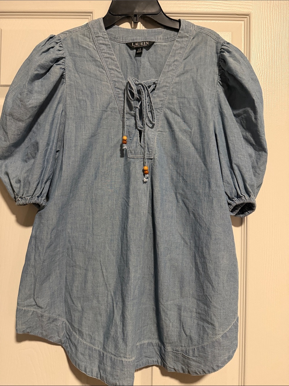Light Blue Chambray Peasant Top